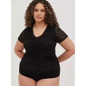 Torrid Cinched Bodysuit Stretch Lace Black Size 2